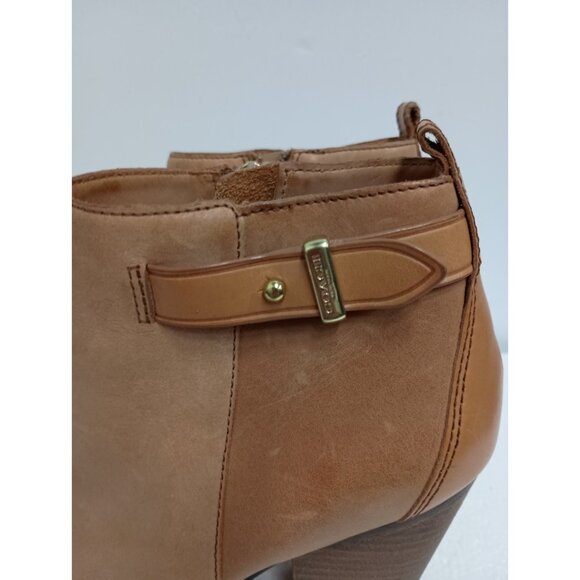 Coach New York Hewes Ankle Boots Womens Size 8 Khaki Leather Block Heel Shoes - Picture 2 of 11